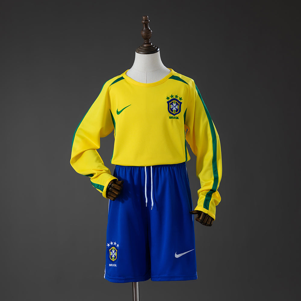 Camisola Principal Retro Brasil 2002 Manga Comprida Criança