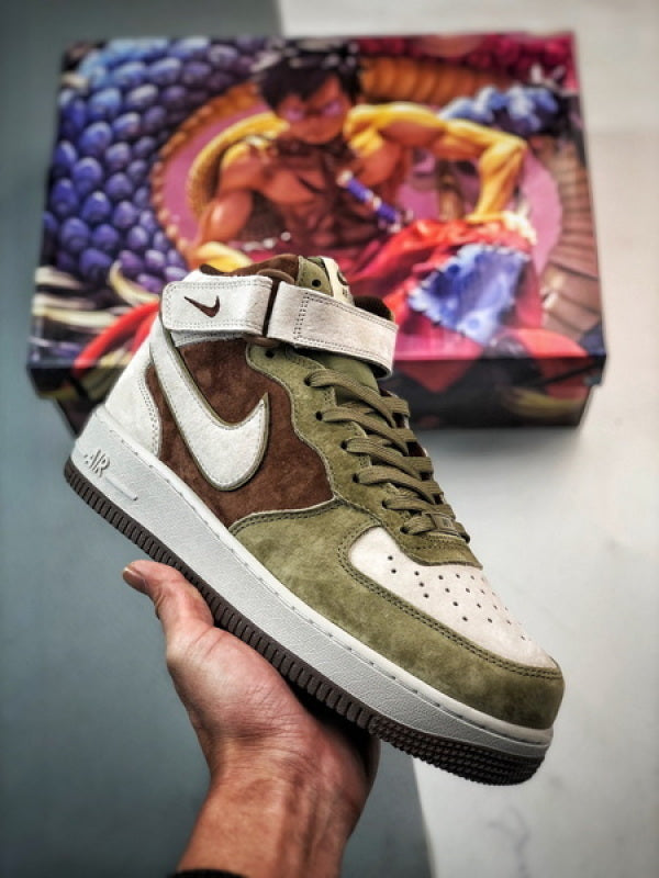 Air Force 107 Mid Bege Marrom e Verde Camurca