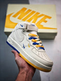 Air Force 1 07 Mid Azul e Amarelo Cordao Pequeno Gancho